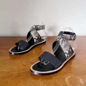 VINCE • Mailin Snake-Effect Leather Sandal wrap around ankle strap thong black
